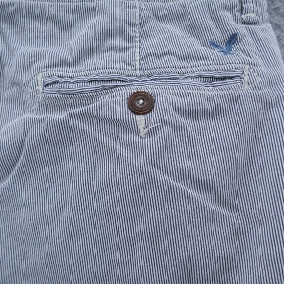 American Eagle Mens All Cotton Chino Shorts 34x9* Blue White Stripe Flat Front - Picture 7 of 16